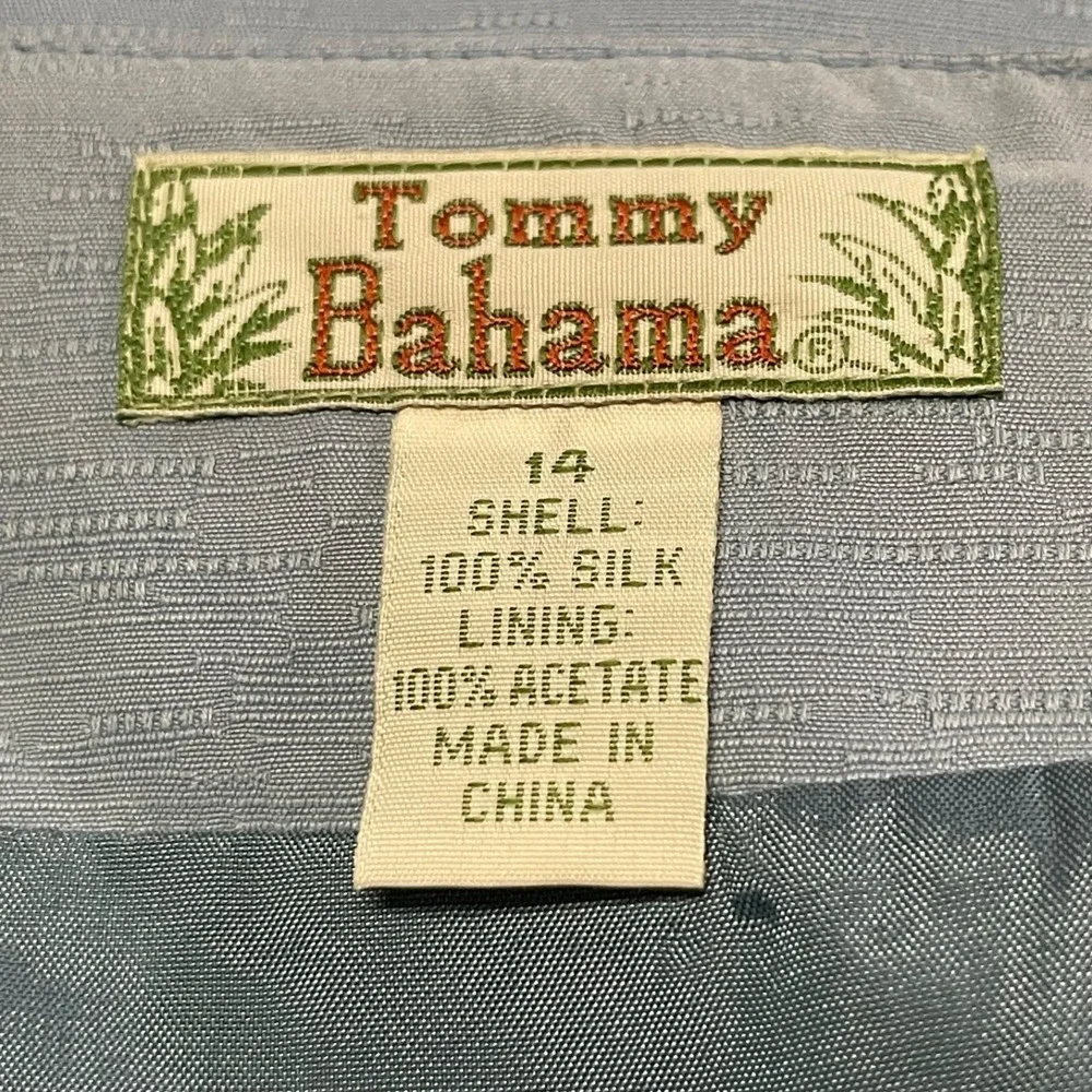Vintage Tommy Bahama Women's 14 Textured Silk Light Blue Knee‎ Length Skirt